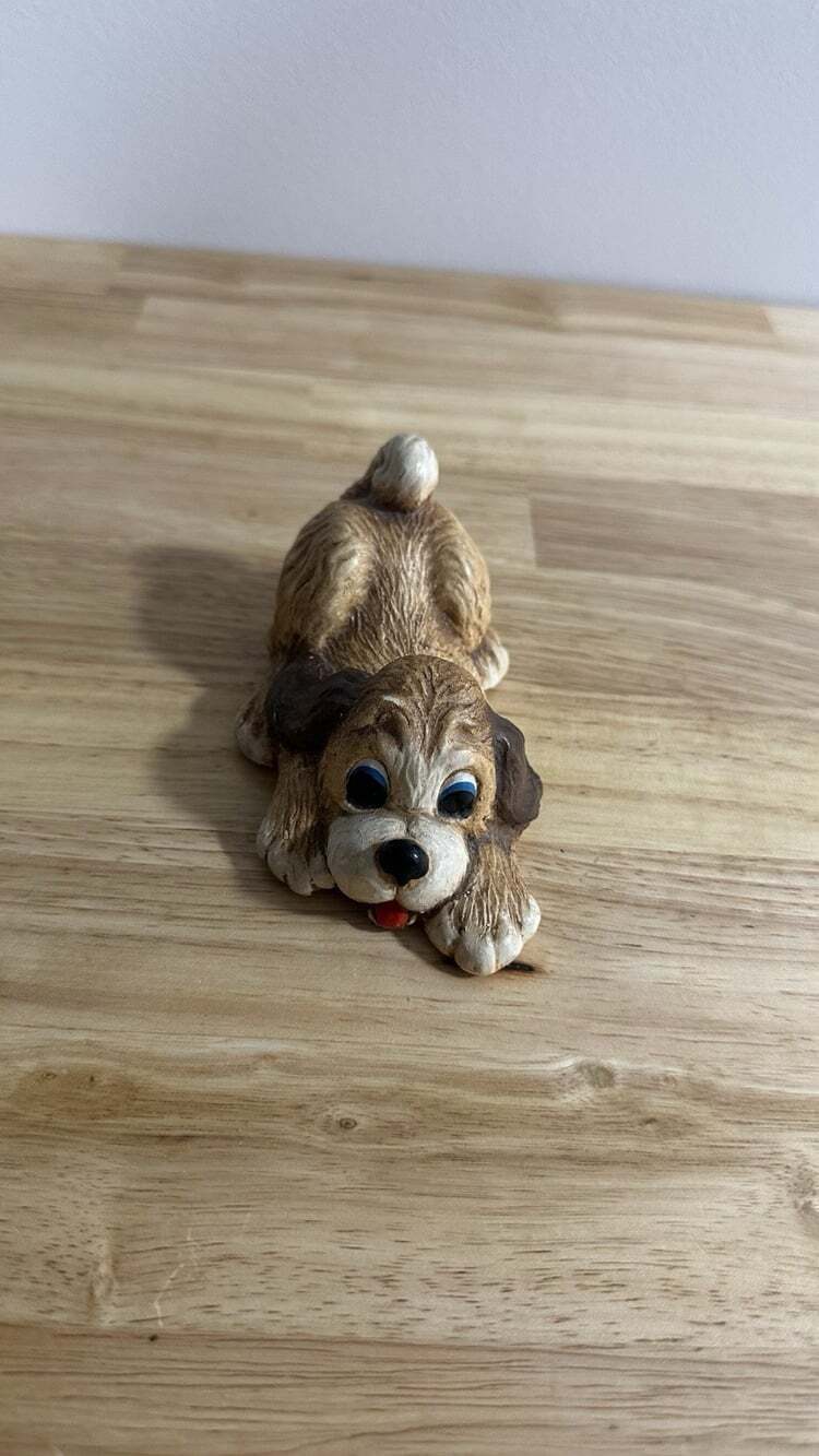 Vintage Tinker Ware Hand Painted Woodlander Dog Figurine Lying Down Porcelain